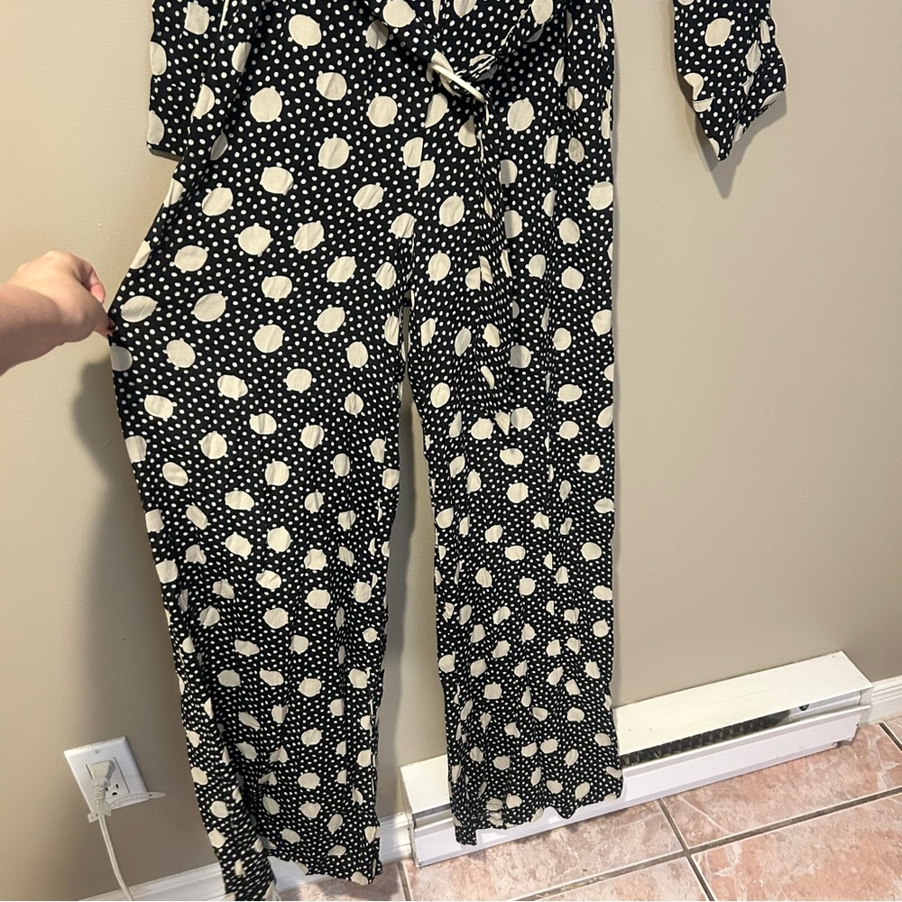 NWOT floor length maxi belted bodysuit 70s disco coastal polka dot - Picture 5 of 7
